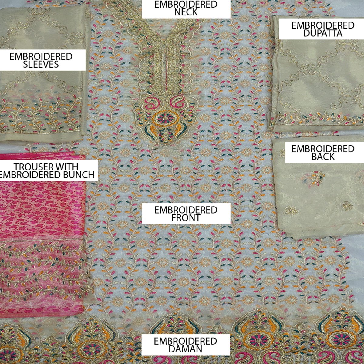 embroidered masoori dress with jamawar trouser Bin Saeed Ready Made Embroidered Cotton Dress