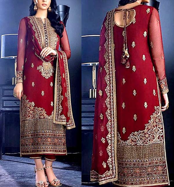 Pure Chiffon Embroidered Party Wear Suits Unstitched 3 Piece