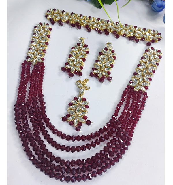 Indian Jewlery Set Pearls Mala With Choker Earring & Matha Patti (ZV:1579)