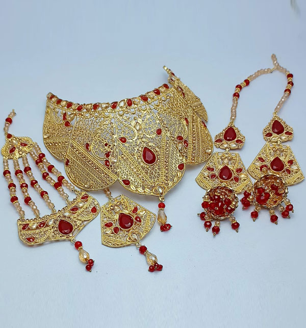 Beautiful Bridal Necklace Set With Jhumka (ZV:14791)