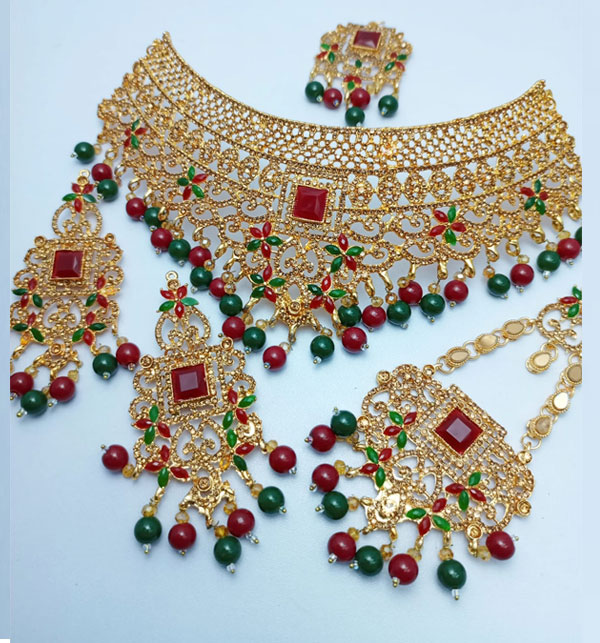 Beautiful Bridal Necklace Set With Jhumka (ZV:14804)