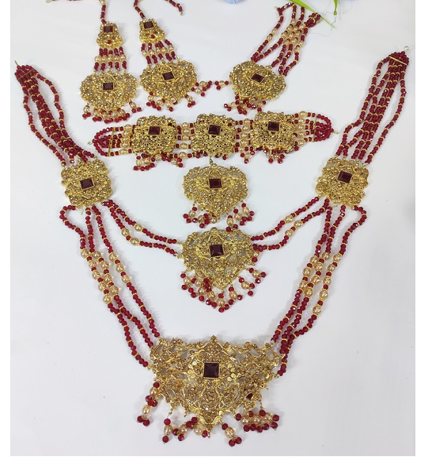 Bridal SET Beutiuful Mala & Necklace With Choker Set Earrings and Tikka (ZV:2963)
