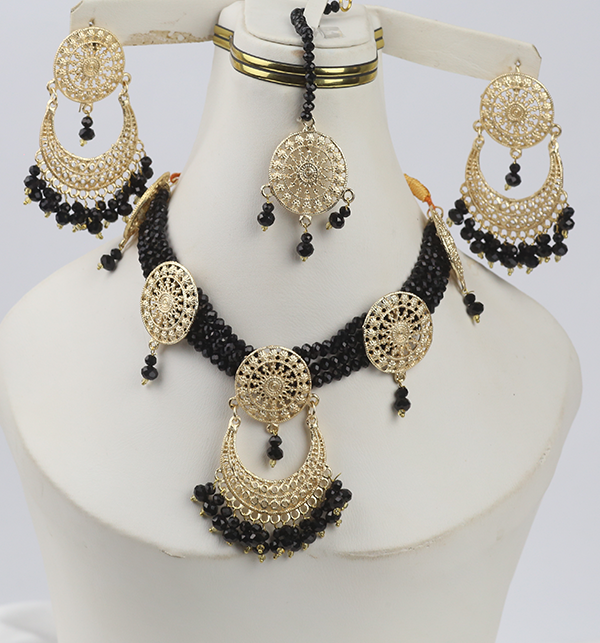 Black Golden Necklace Set For Women (ZV:3381)