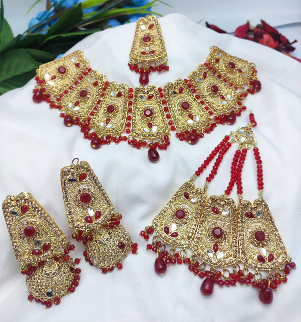 Bridal Combo DEAL Necklace Matha Patti & Long Jhumka (ZV:14991)