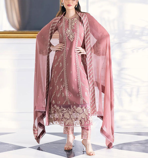 Chiffon Heavy Sequence Embroidered Dress With Bumper Chiffon Embroidered Dupatta 3 Pec Suite (Unstitched) (CHI-908)