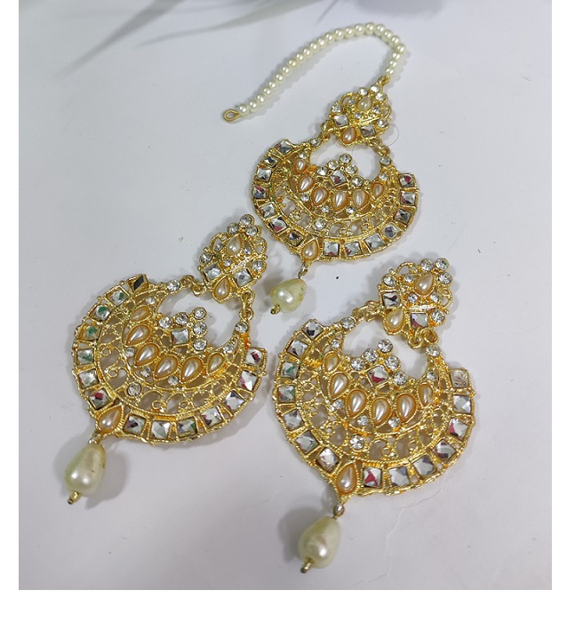 Pearls Earring With Mattha Patti For Girls (PS-514)