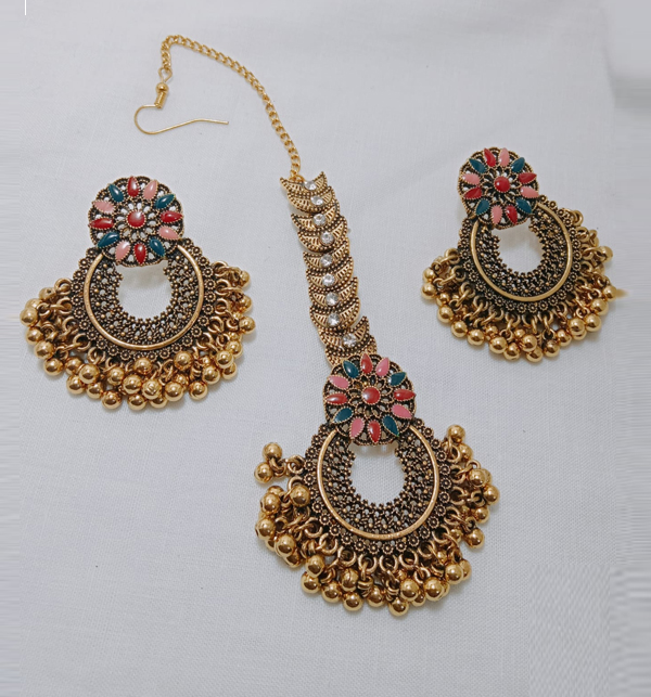 Elegant Earring With Matha Patti (ZV:12578)