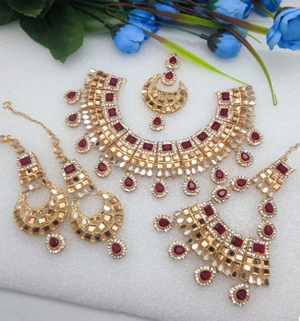 Luxury Bridal Necklace Set Matha Patti & Earring (ZV:16285)