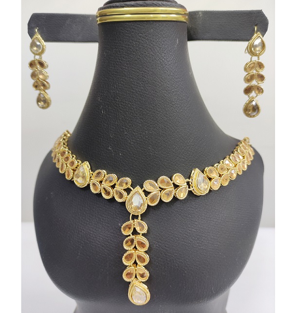 Kundan Jewellery Set Design with Drop Earrings Set (ZV:3074)