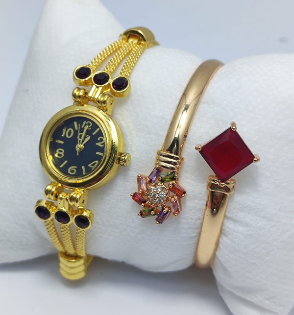 Pack of 2 Elegant Ladies Watch With Zircon Bracelet (ZV:12119)