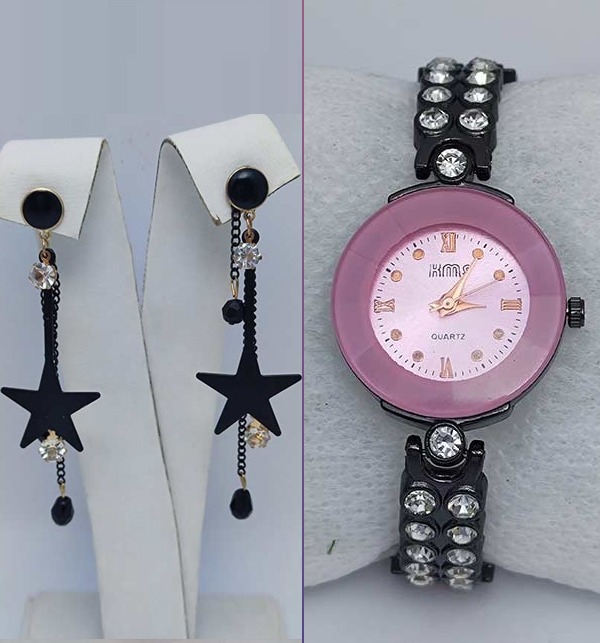 Pack of 2 Girl Bracelet Watch With Star Earring