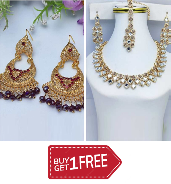 PACK OF 2 – Stylish Necklace With Earrings & Earring SET (ZV:12779)