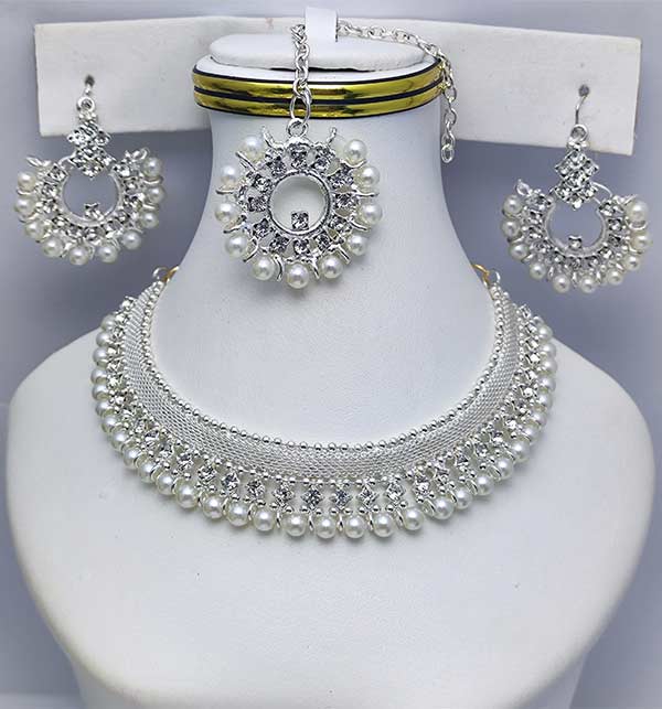 Silver necklace set hot sale design with price