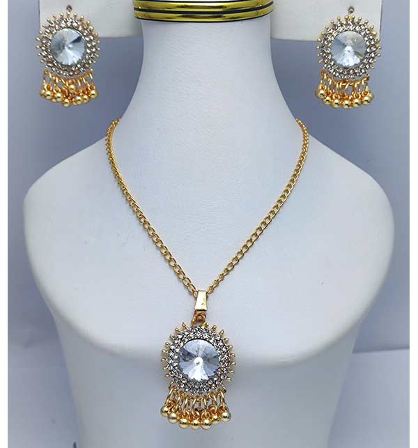 Zircon Necklace With Earring (ZV:9778)