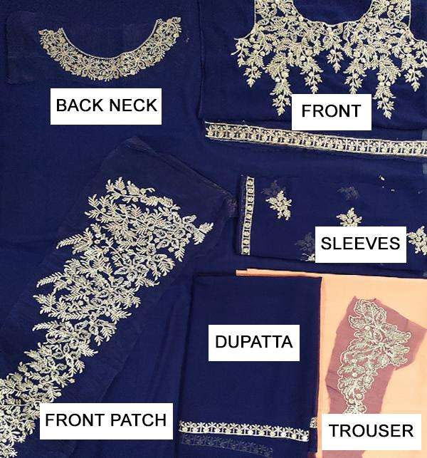 Pack of 2 - Chiffon Embroidered Royal Blue & Embroidered Chiffon Black Suit (CHI-33) & (CHI-35) Gallery Image 4