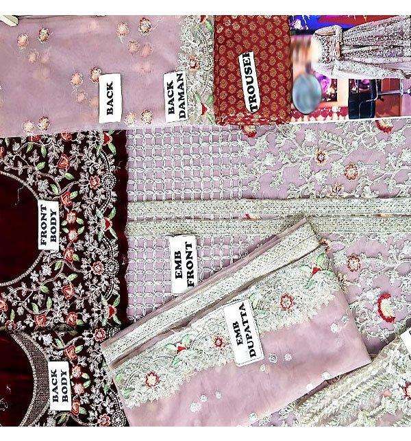 NET FULL Heavy Embroidered Party Wear Dress Net Emb Dupatta with Jamawar Trouser (CHI-242) (Unstitched) Gallery Image 1