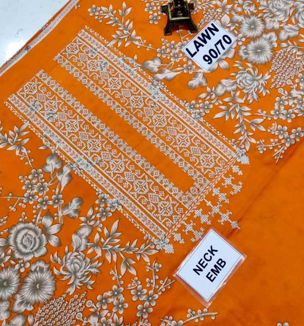 HIT Lawn Embroidered Suit With Chiffon Dupatta (DRL-324) (Unstitched) Gallery Image 2
