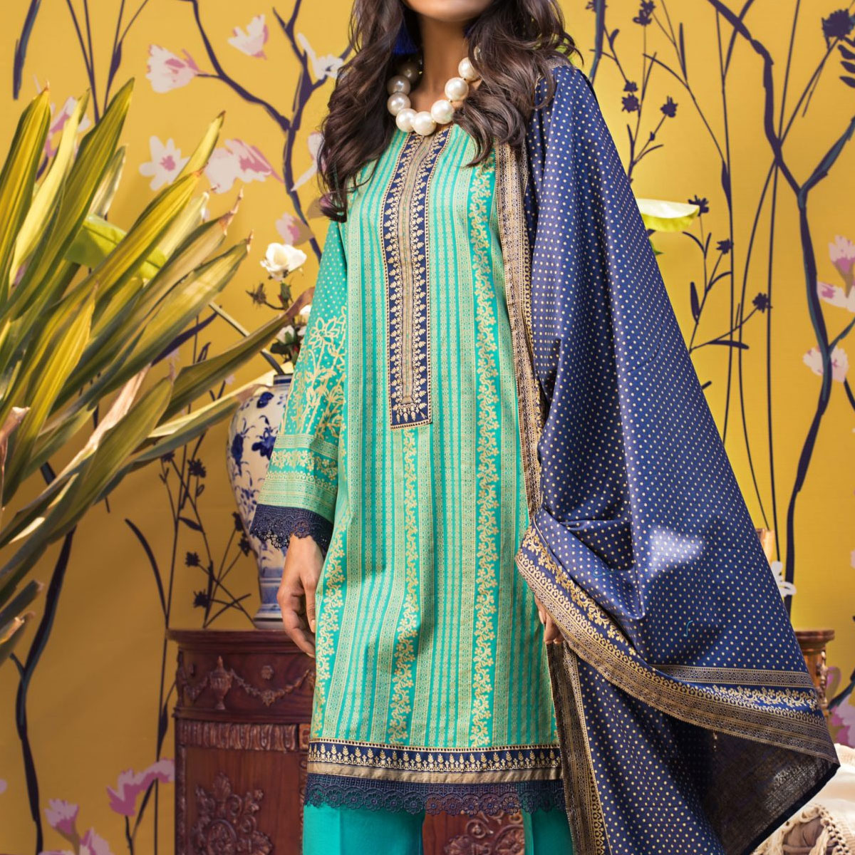 Banarsi Lawn Printed Collection 3 Pec Suit BY RangReza Z.S Textile (RBP-1) (Unstitched) Gallery Image 1