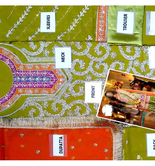 Heavy Embroidered Chiffon Mehndi Dress (Unstitched) (CHI-345) Gallery Image 4