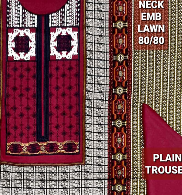 AJRAK  Lawn RED Embroidered Asian Ready Made Pakistani Indian 2019 FOR EID 