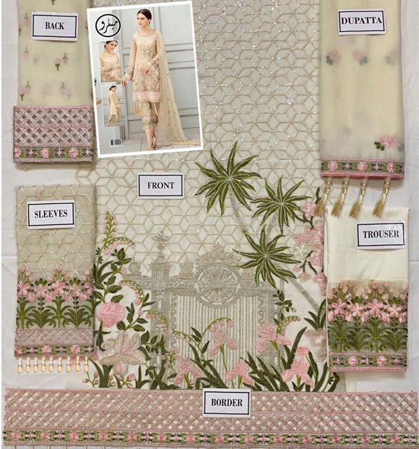 New Chiffon Embroidered Suit With Chiffon Embroidered Dupatta Unstitched (CHI-388)