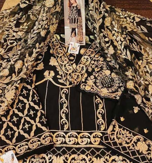 Chiffon Full Heavy Embroidered Black Dress with Net Heavy Embroidery Dupatta Unstitched (CHI-397) Gallery Image 3
