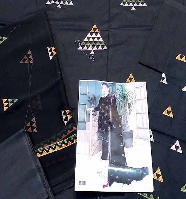 Heavy Embroidered Black Cotton Lawn Dress 2021 with Emb. Chiffon Dupatta (DRL-773) Gallery Image 2