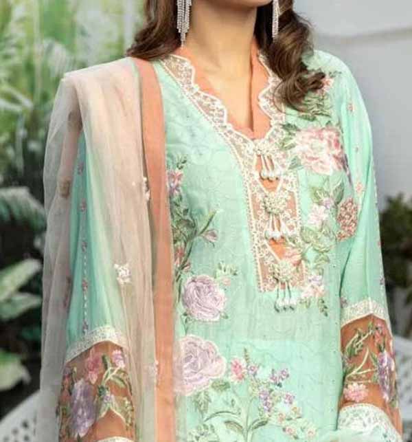Eid Heavy Schiffli Lawn 2021 With Net Heavy Embroidered Duptta (DRL-794)