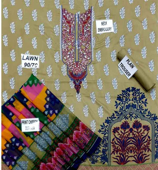 EID Package Pack of 3 - Lawn Embroidered Suit With Chiffon Dupatta (DRL-631), (DRL-781) & (DRL-690)