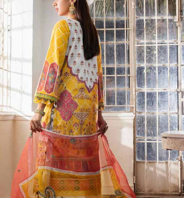 Digital Printed Lawn Suit With Organza Embroidered Motifs For Dupatta (MRJ2-07) Gallery Image 1