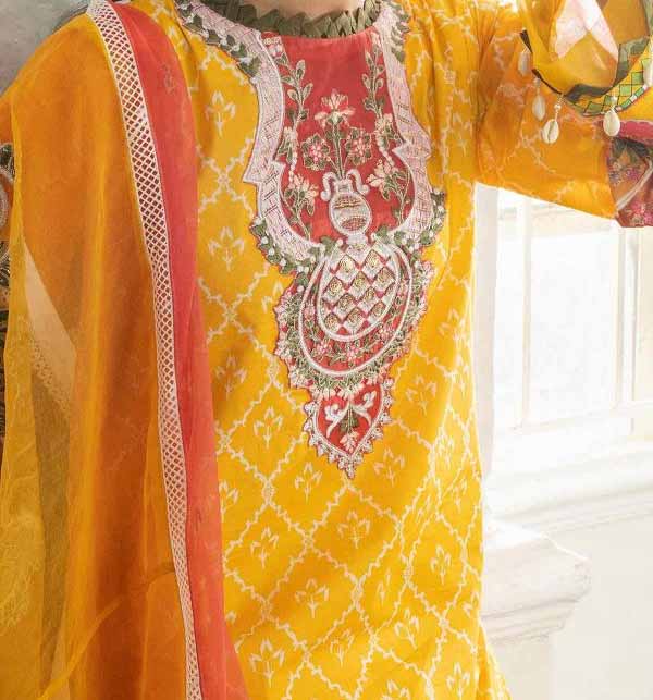 Digital Printed Lawn Suit With Organza Embroidered Motifs For Dupatta (MRJ2-07) Gallery Image 2