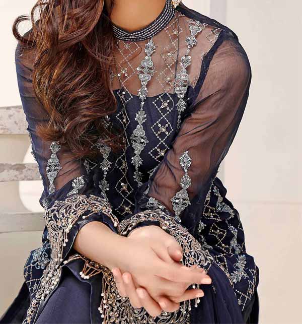 Net Handwork Embroidered Suit With Embroidered Bamber Chiffon Dupatta (EHC-01) Gallery Image 1