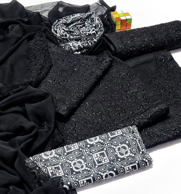 Luxury Embroidered Black Lawn Suit with Chiffon EMB Dupatta (Unstitched) (DRL-951)