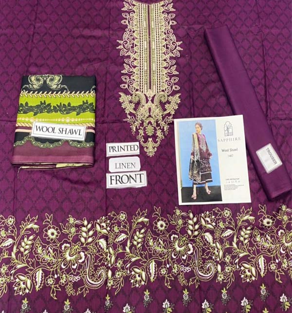 Linen Embroidered Dress 2021 With Wool Shawl Dupatta (LN-237) Gallery Image 1