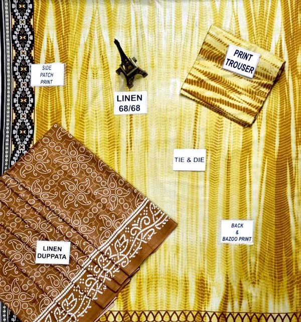 Linen Tie Dye Dreess Design 2021 With Printed Linen Dupatta (LN-247) Gallery Image 1
