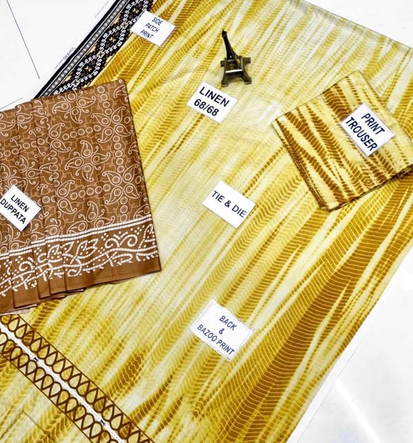 Linen Tie Dye Dreess Design 2021 With Printed Linen Dupatta (LN-247) Gallery Image 2