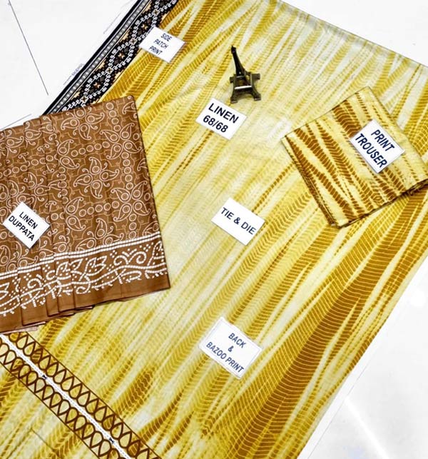 Linen Tie Dye Dreess Design 2021 With Printed Linen Dupatta (LN-260) Gallery Image 1