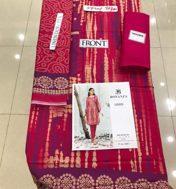 Linen Tie & Dye Dress Design 2021 With Linen Dupatta (LN-272) Gallery Image 1