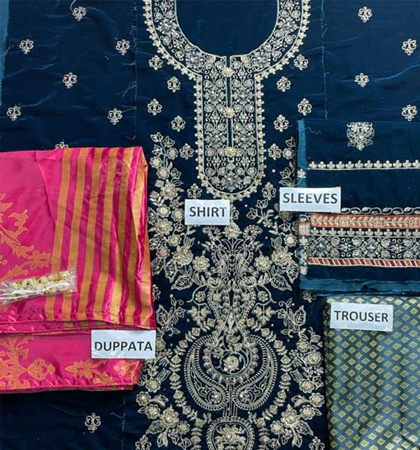 Velvet Heavy Embroidered Dress With Jamawar Trouser 2021-22 (CHI-527) Gallery Image 1
