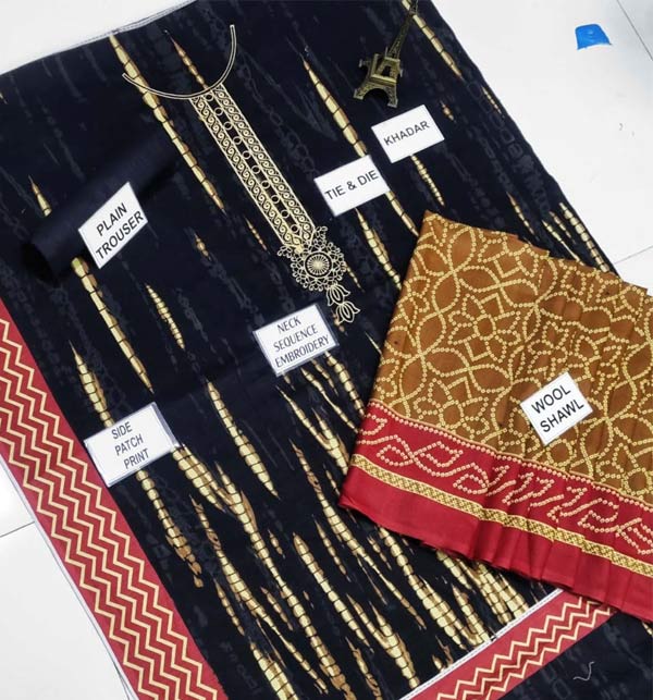 Tie & Die Khaddar Embroidered Dress With Wool Shawl Dupatta (UNSTITCHED) (KD-161)