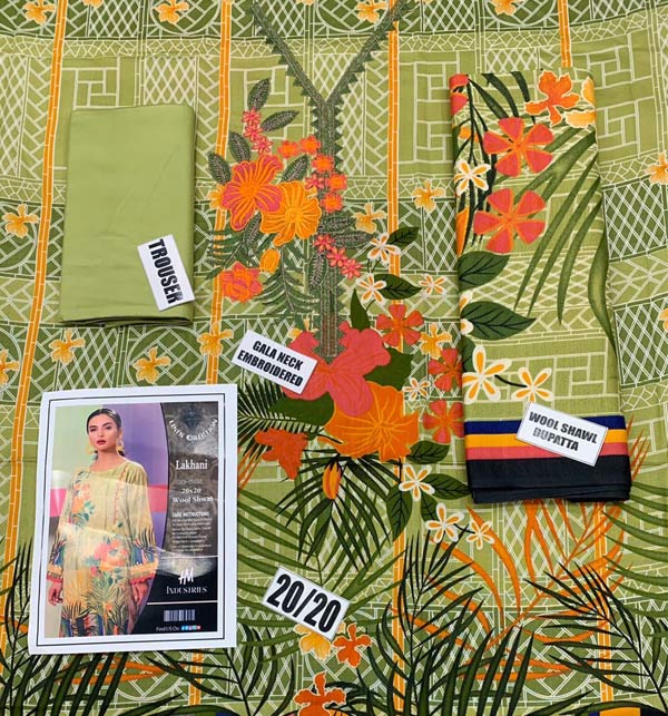 New Embroidered Linen Dress With Wool Shawl Dupatta (UnStitched) (LN-285)