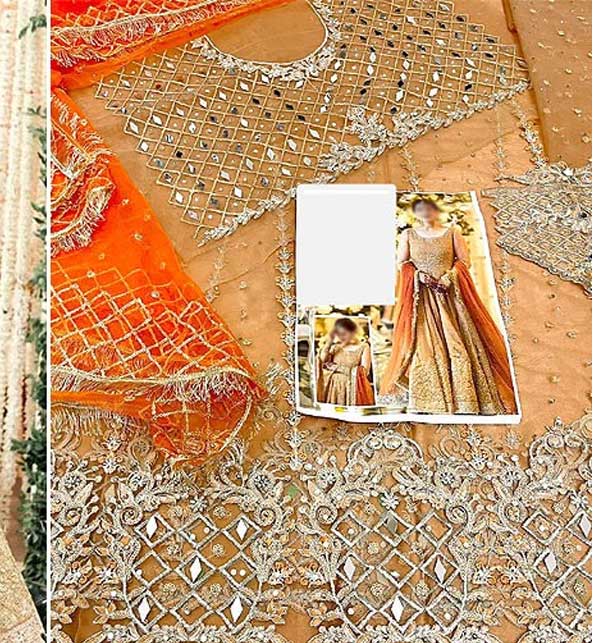 NET Mirror Work Heavy Embroidered Maxi Dress 2022 (CHI-578) Gallery Image 1