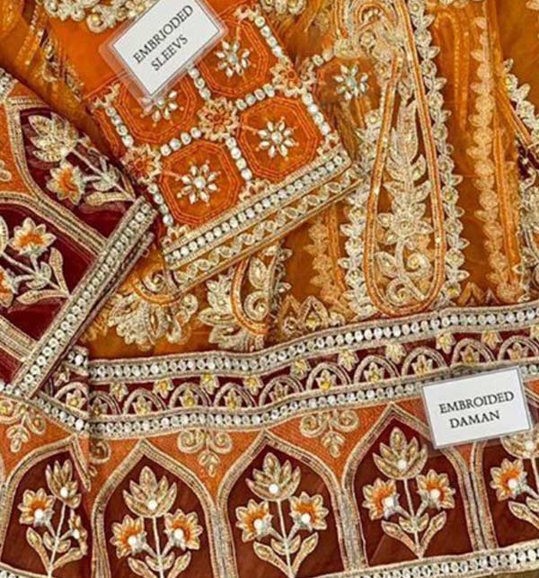  Net Heavy Embroidered Bridal Dress Collection 2022 With 4 Side Embroidery Dupatta (Unstitched) (CHI-587) Gallery Image 3