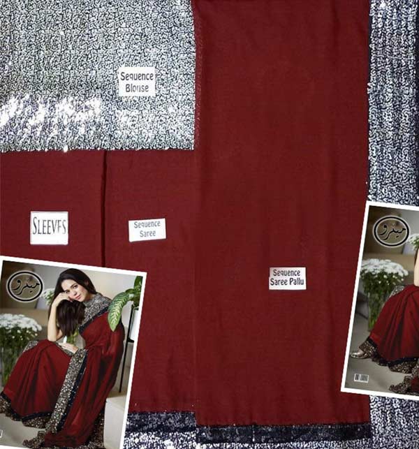 Indian Maroon Bridal Embroidered Saree (CHI-593) Gallery Image 1