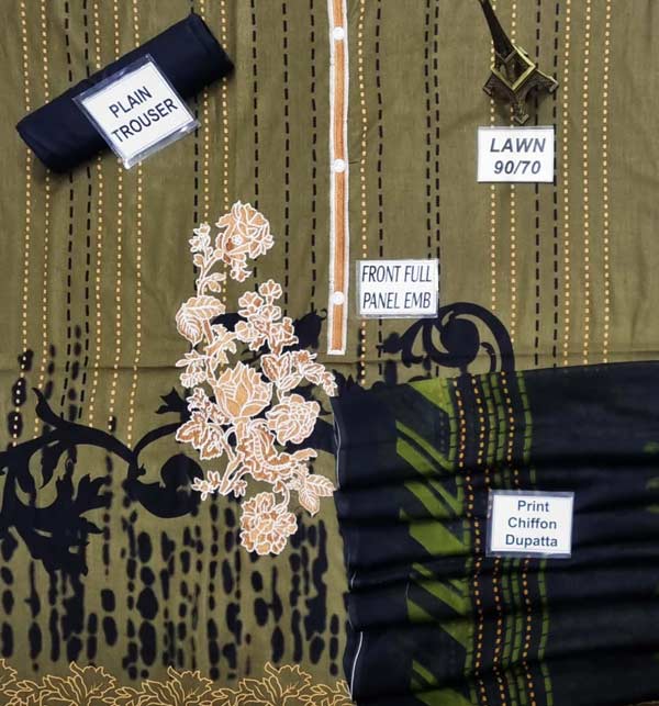 Lawn Heavy Front Panel Embroidered Dress with Chiffon Dupatta (Unstitched) (DRL-972)