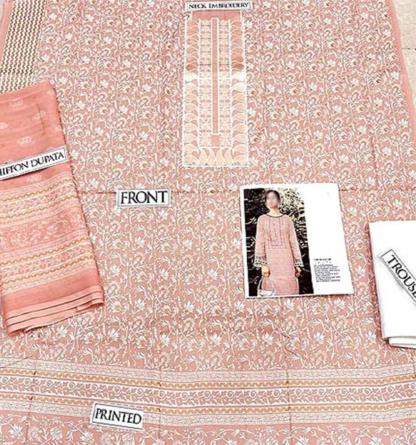 Embroidered Pink Lawn Dress with Chiffon Dupatta Collection 2022 (Unstitched) (DRL-1002) Gallery Image 1