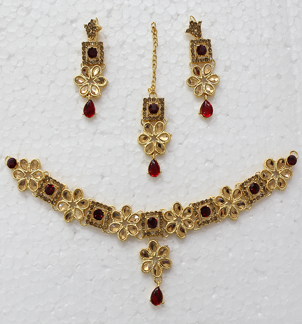 Kundan Beautiful Maroon Necklace Set With Earing (PS-424) Gallery Image 1