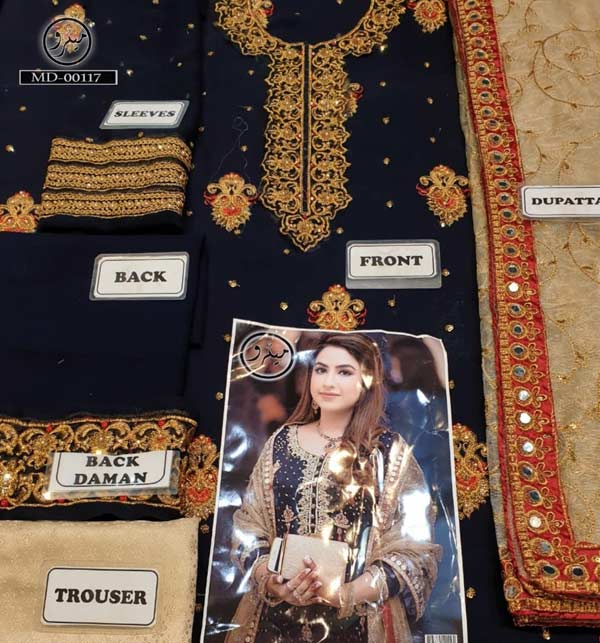 Latest Chiffon Hand WorkEmbroidered Dress  With Jamawar Trouser (Unstitched) (CHI-608) Gallery Image 1
