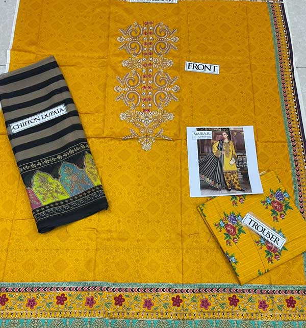 Lawn Sequence Embroidered Dress 2022 with Chiffon Dupatta (Unstitched) (DRL-1044) Gallery Image 1