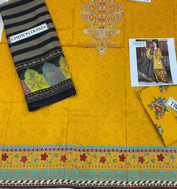 Lawn Sequence Embroidered Dress 2022 with Chiffon Dupatta (Unstitched) (DRL-1044) Gallery Image 2